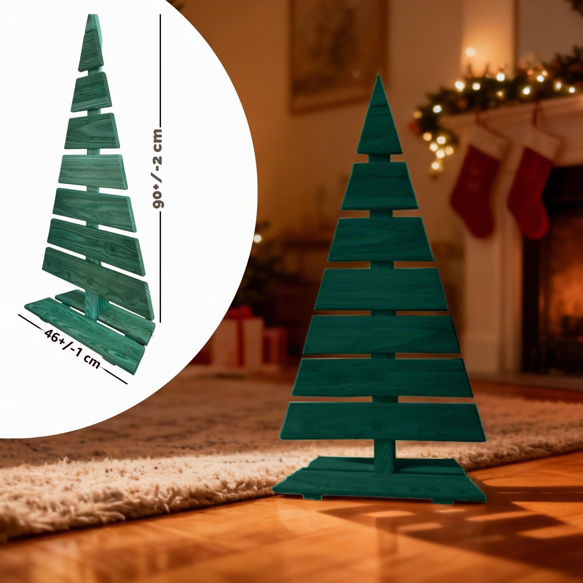 Floranica Sapin de Noël en Bois Naturel 90x45cm Décoration d'intérieur et d'extérieur Grand Sapin en Bois de mélèze Fait à la Main, Vert