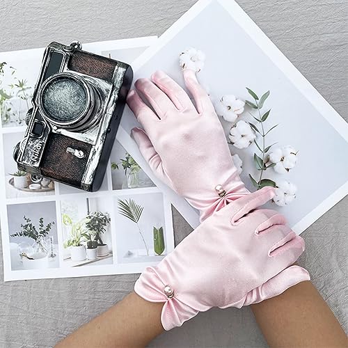 Miniatura 29 de Vestido de novia de satén para mujer, fiesta de ópera, guantes de los años 20, guantes hasta la muñeca Blanco