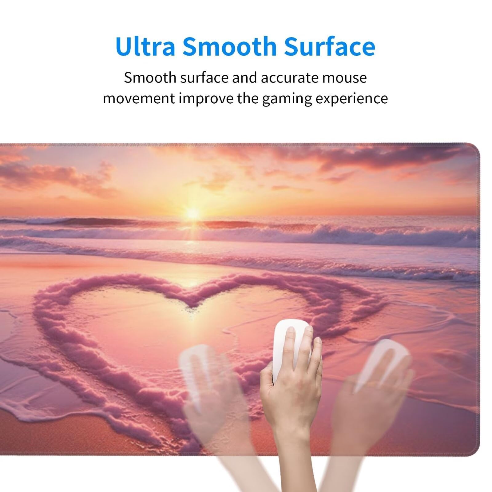 Gaming Mauspad XXL 1200x600x3mm Mousepad Verlängertes Groß Mauspad Schreibtischauflage,Genähte Kanten Rutschfeste Gummibasis,Verbessert Präzision Geschwindigkeit Home Office Herzförmiger Strand L-3322