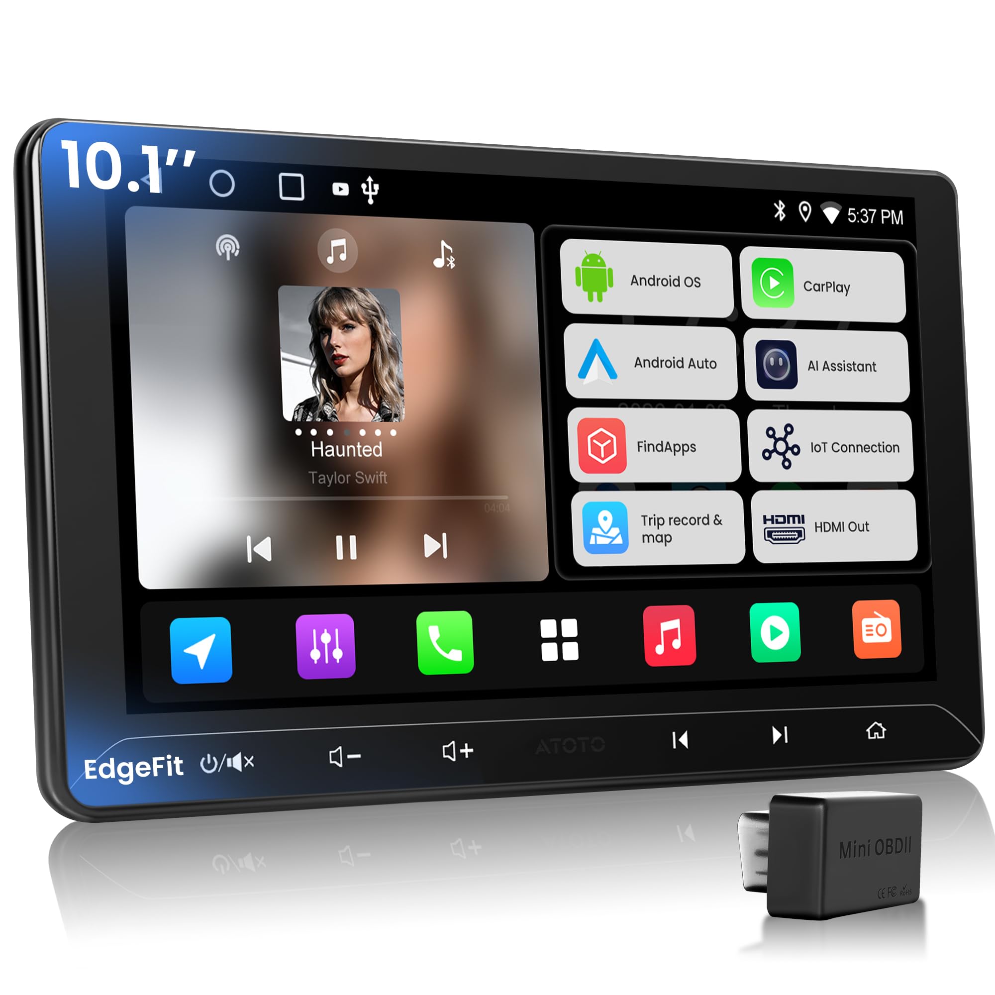 ATOTOEXCEL A5L 10.1 Pulgadas Android Radio Coche 2 DIN, CarPlay y