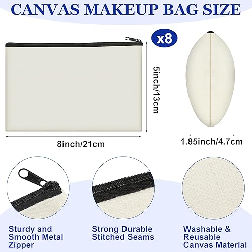 Miniatura 3 de Reginary 16 bolsas de lona con bolsa de maquillaje, bolsa de playa con inicial, bolsa de comestibles en blanco para viajes, dama de honor, boda,