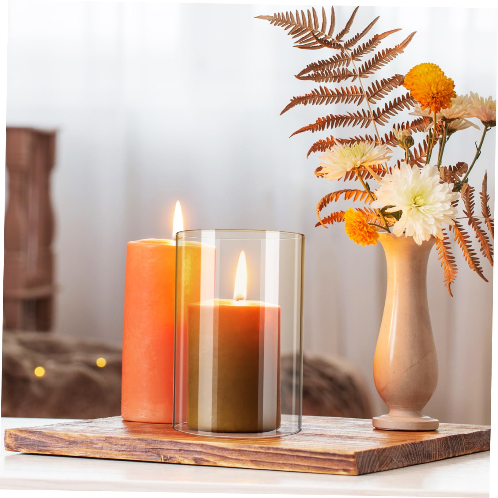 GANAZONO Portacandele Cilindrici in Vetro Trasparente 2 Pezzi 10X15 CM Paralume Antivento per Candele Copertura Verticale per Decorazione Interni e Tavoli