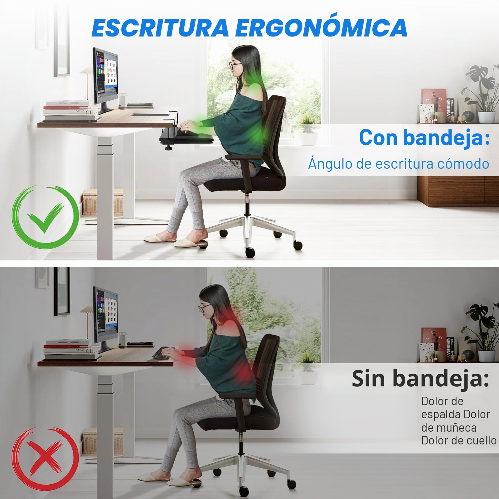 5Rcom Bandeja Teclado Bajo Mesa, Soporte Teclado Ordenador THK 8-50mm, Almacenamiento Multifuncional para Portátil, Bandeja Teclado de 650 x300 mm, Escribir, Hogar u Oficina (Negro)
