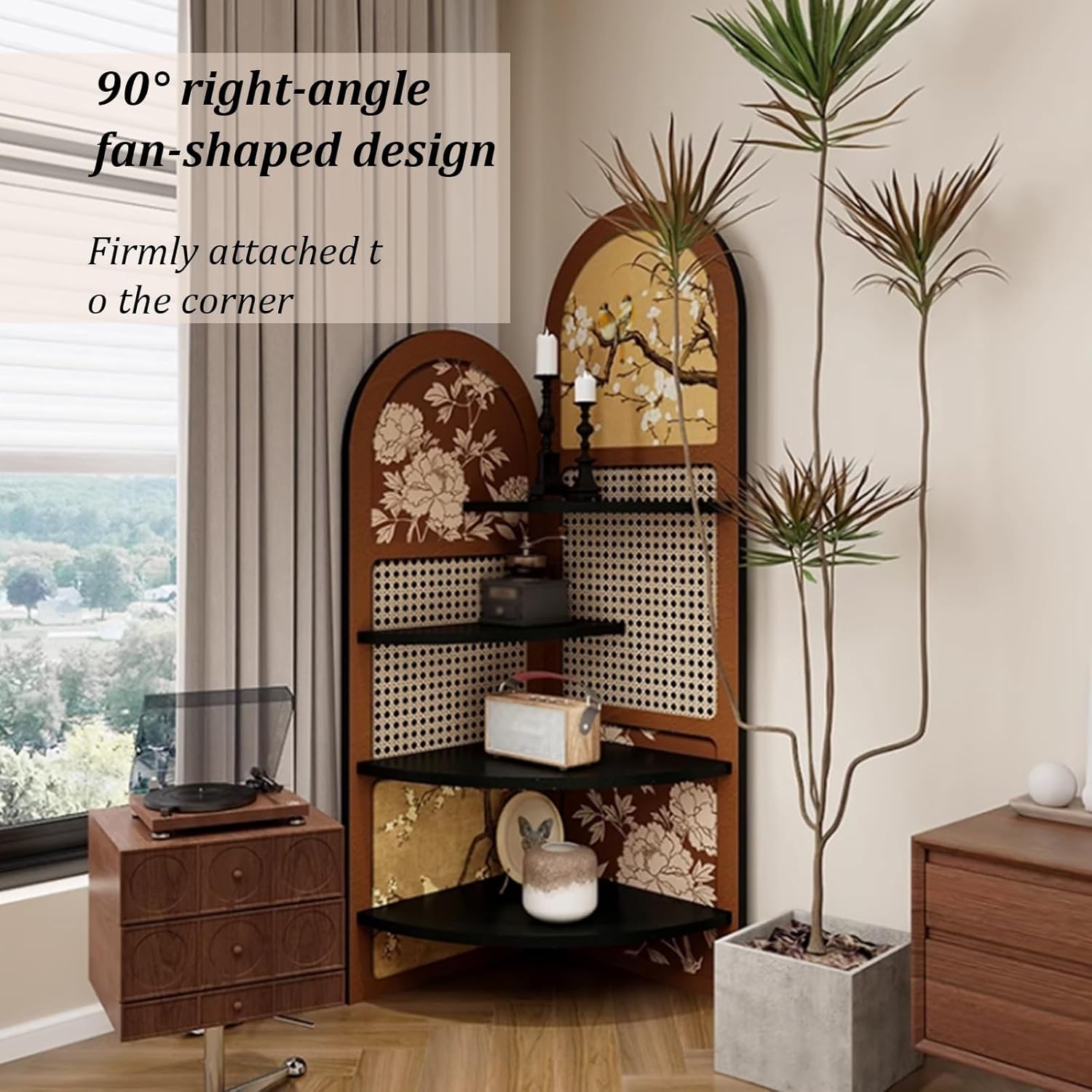 Modern 4-Tier Corner Shelf Stand, Triangular Bookshelf for Living Room, Bedroom & Office, Space-Saving Storage Cabinet, Stylish Gap Organizer for Study & Home Decor