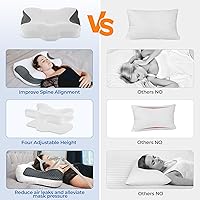 Vista 8 de Elviros Almohada cervical CPAP para el cuello para dormir, almohada ergonómica de altura ajustable para el cuello, almohada de espuma viscoelástica