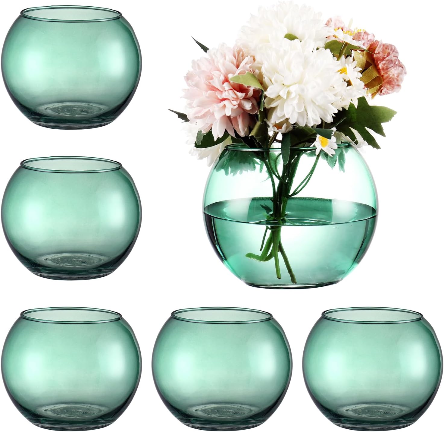 Clear Round Vases Set of 6, Glass Vase for Flowers, Flower Vases for Centerpieces, Glass Bowl Vase for Living Room, Bedroom, Kitchen, Office, Wedding