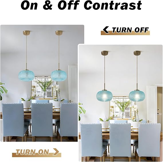 Blue Glass Pendant Lighting Modern Brushed Gold Hanging Light Fixture Single Indoor Kitchen Island Pendant Light Over Sink Adjustable Antique Brass Dining Room Hanging Ceiling Lamp