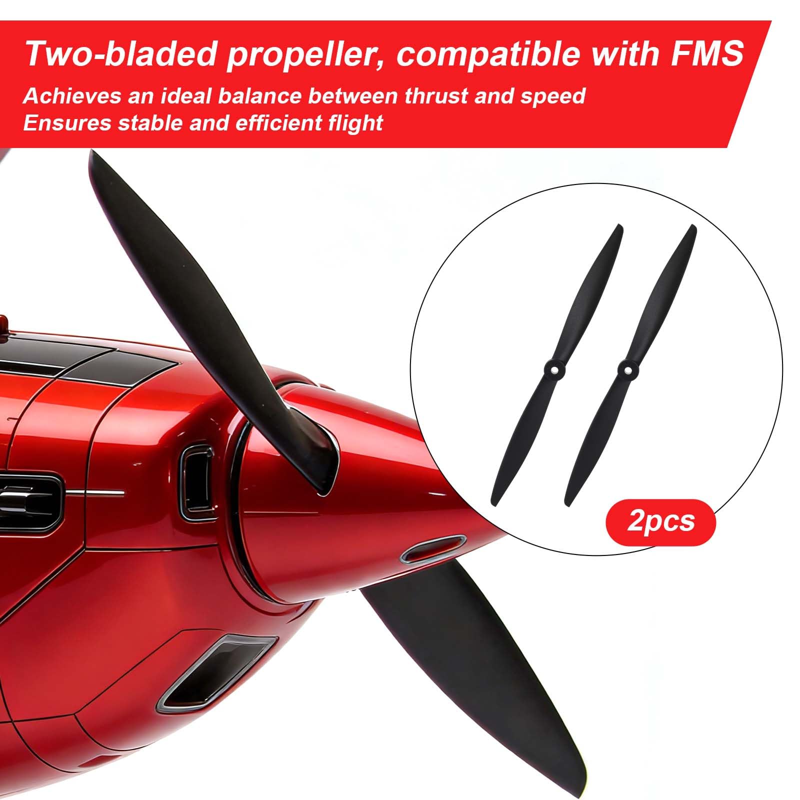 2szt 2-Łopatowy RC Śmigło 10x5 Kompatybilny z FMS 1200mm Super EZ & 1220mm Ranger FMSPROP022, Wysoka Wydajność Plastik Zamiennik Śmigło dla RC Samolot Modele (Czarny)