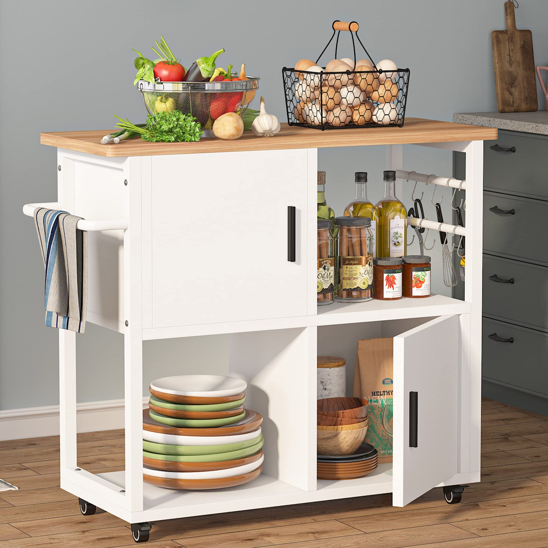 Buy Tribesigns Kitchen Island Cart on Wheels with Storage 3