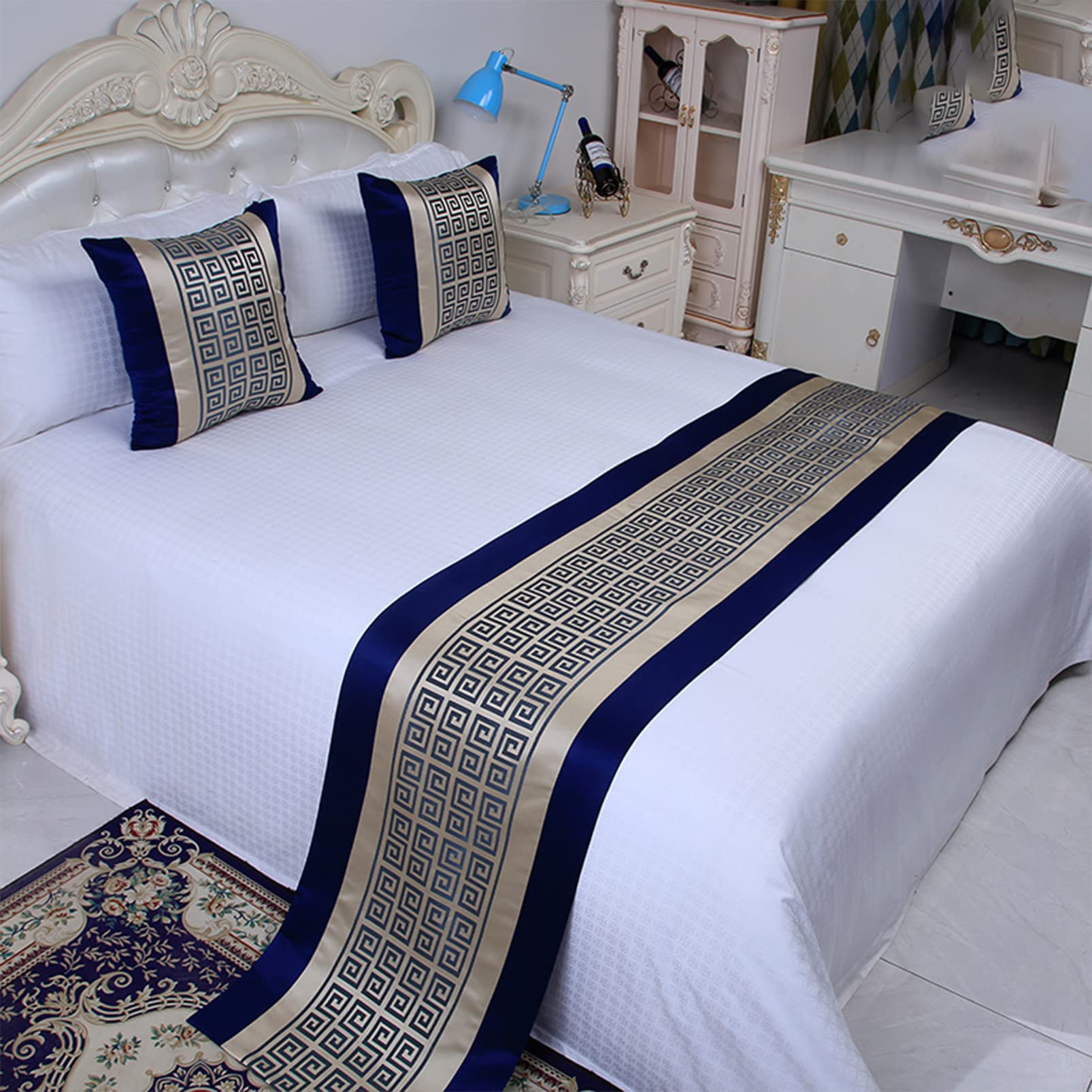 QFWMCW Luxury Bed Runner Scarf High-end Jacquard Bed Flag Bed Towel King Size Soft BedSpread Bedding Scarf Hotel Decorative Bed Throw Blanket Bed Runner for Bedroom Guestroom Hotel