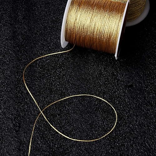 Miniatura 5 de Pengxiaomei Cuerda metálica dorada de 218 yardas656 pies, cuerda de hilo dorado de 2 bobinas para hacer pulseras, hilo de fabricación de joyas
