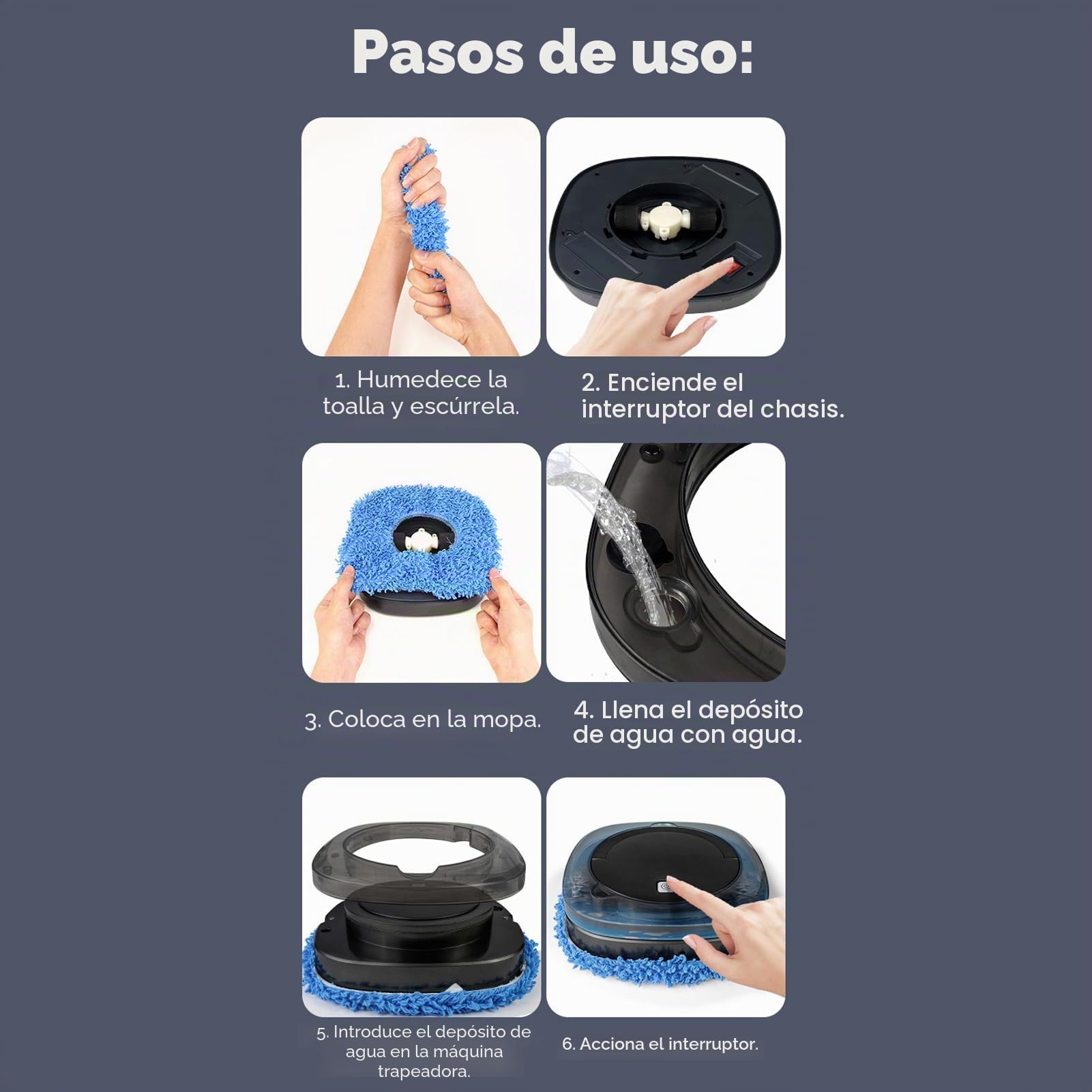 Robot para Fregar Pisos, Máquina Automática para Fregar Pisos, Robot Inalámbrico para Fregar Pisos de Alta Eficiencia, Robots para Fregar Automáticamente con Aspiradora con Tanque de Agua(Plata)