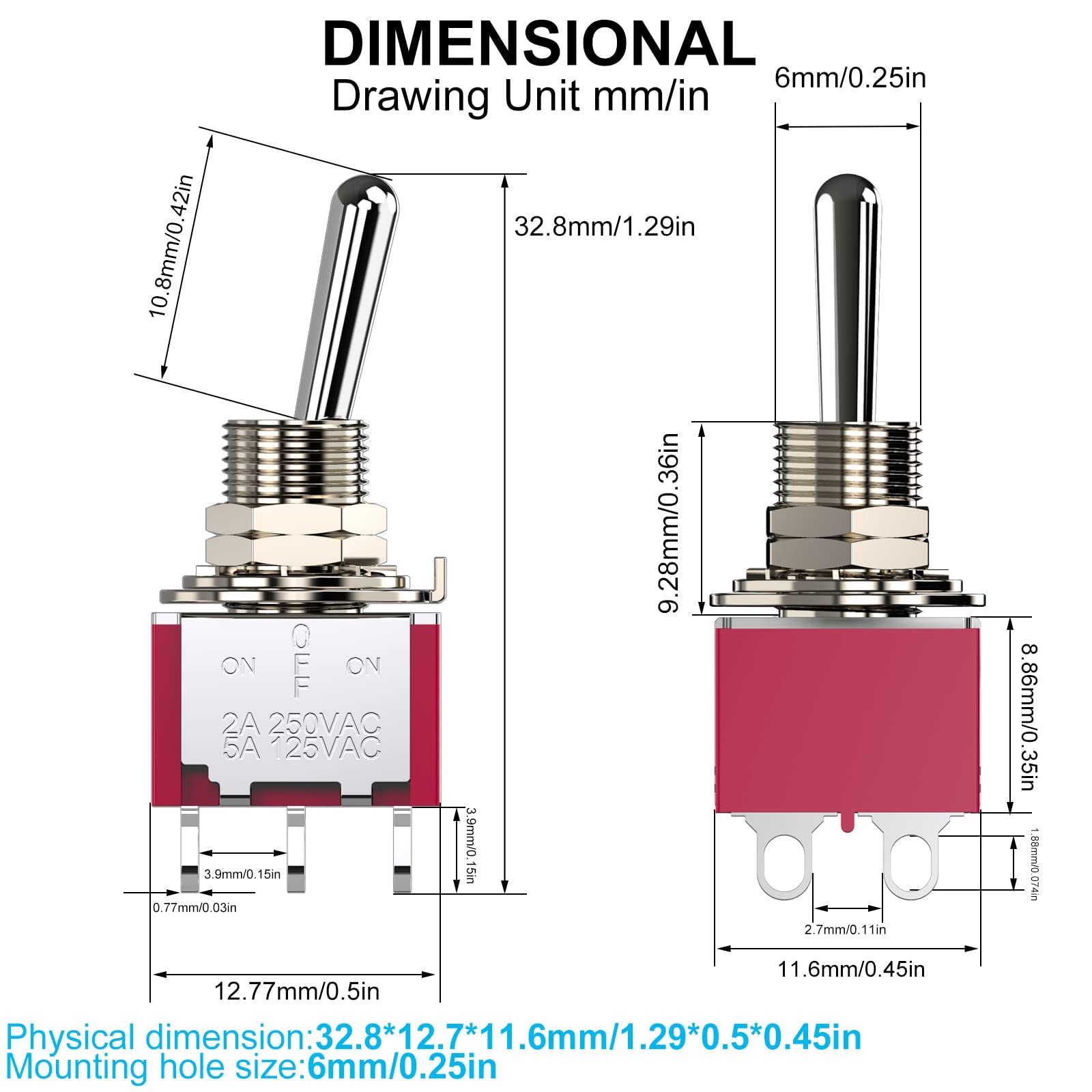Snapklik.com : DIYhz Toggle Switch AC 5A/125V 2A/250V 6 Pin Terminals ...