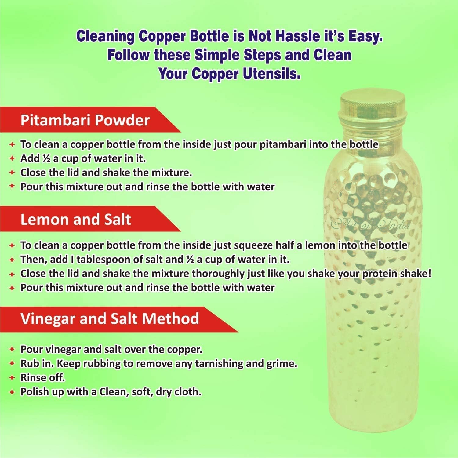 Pure Copper Water Bottle, Drink ware Set, Capacity 1000 ML, Set of 2 ((HAMMERED 2)