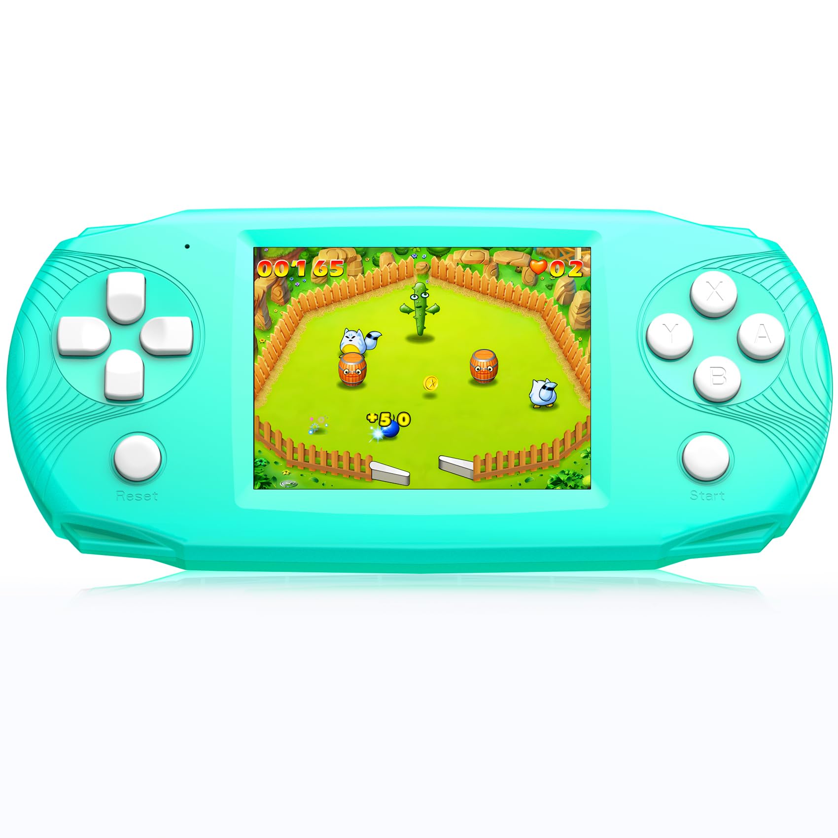 Aojiao 16 Bit Handheld Game Console, 3.2'' IPS HD Big Screen, 100 Preloaded Games, Blue, Kids 4-14 Years, Adventure Theme Cyan