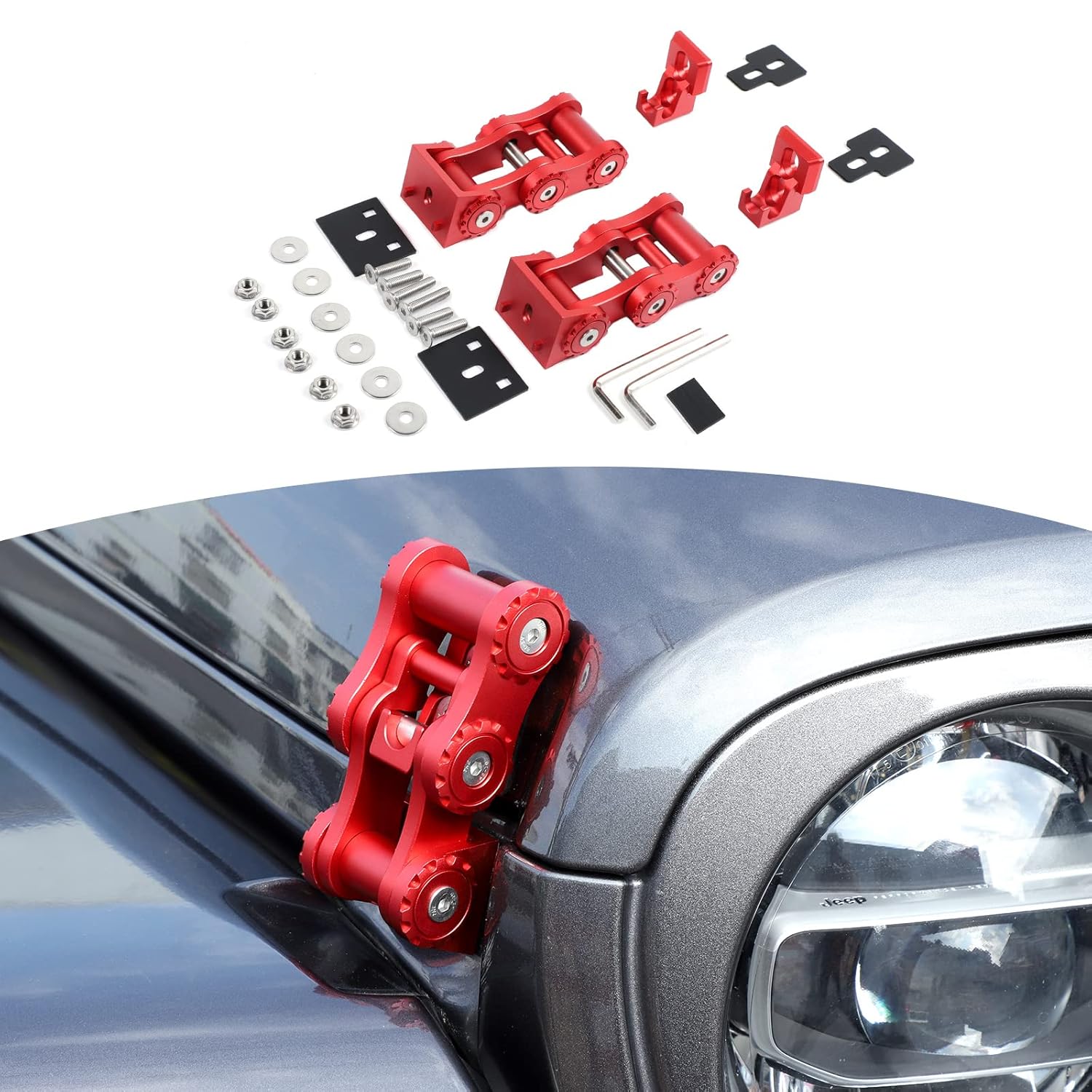 RTTCZ for Wrangler JL Stainless Steel Hood Latches, Red