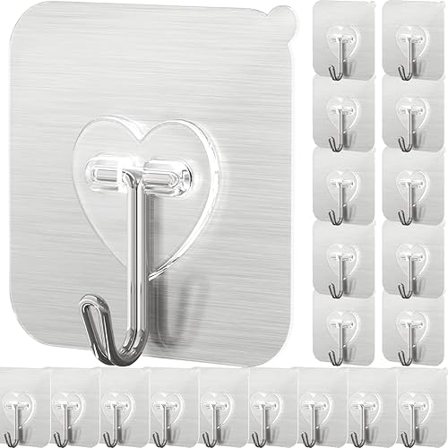 Miniatura 7 de DGYB 20 piezas de ganchos adhesivos transparentes para colgar, ganchos de pared autoadhesivos de 22 libras, ganchos de pared resistentes