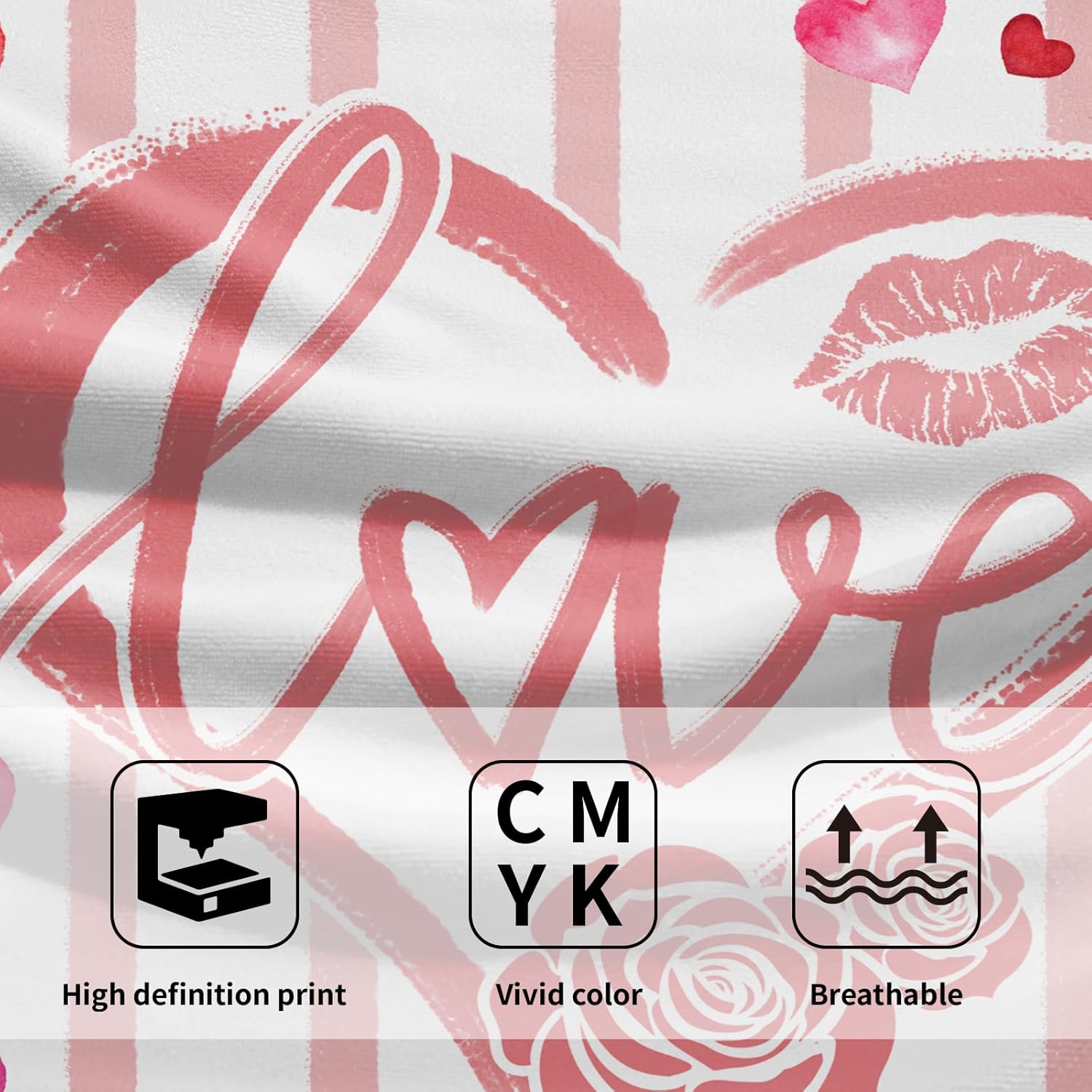 Valentine's Hand Bath Towel Set of 2 Soft Absorbent Pink Love Heart Stripe Dishtowel Happy Valentine's Day Tea Towels Cooking Wash Cloth for Kitchen Bar Beach Gym Spa Decor 14x28 Inch - Image 3