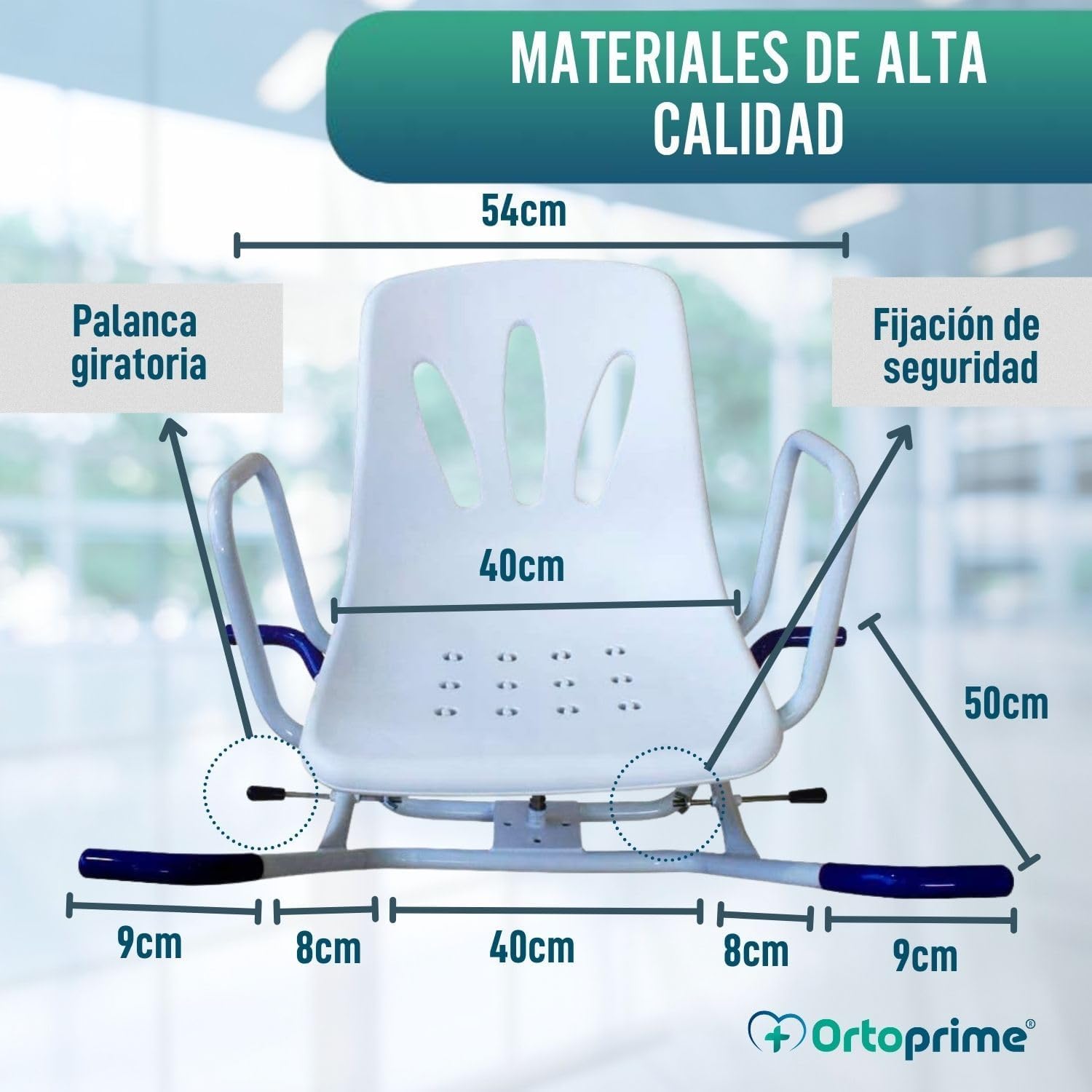 OrtoPrime Silla Bañera Giratoria 360º - Asiento Bañera Adulto Cómoda Transferencia - Silla Ducha Mayores FÁCIL Acceso - Silla de Baño Antideslizante
