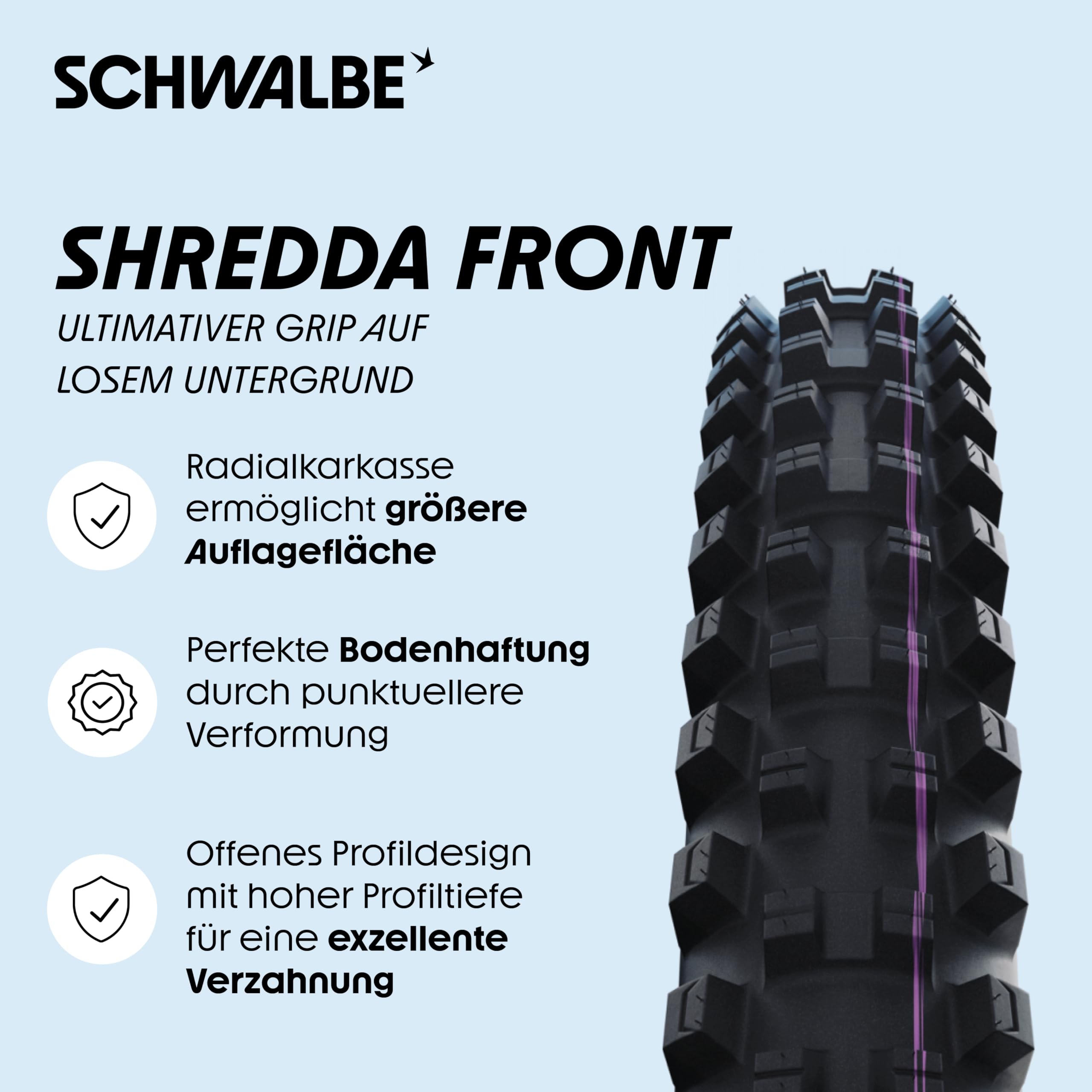 Schwalbe Fahrradreifen Shredda – MTB Reifen – Reifen für Mountainbike, E MTB, Fahrrad Reifen – Gravity Pro – Radialtechnologie