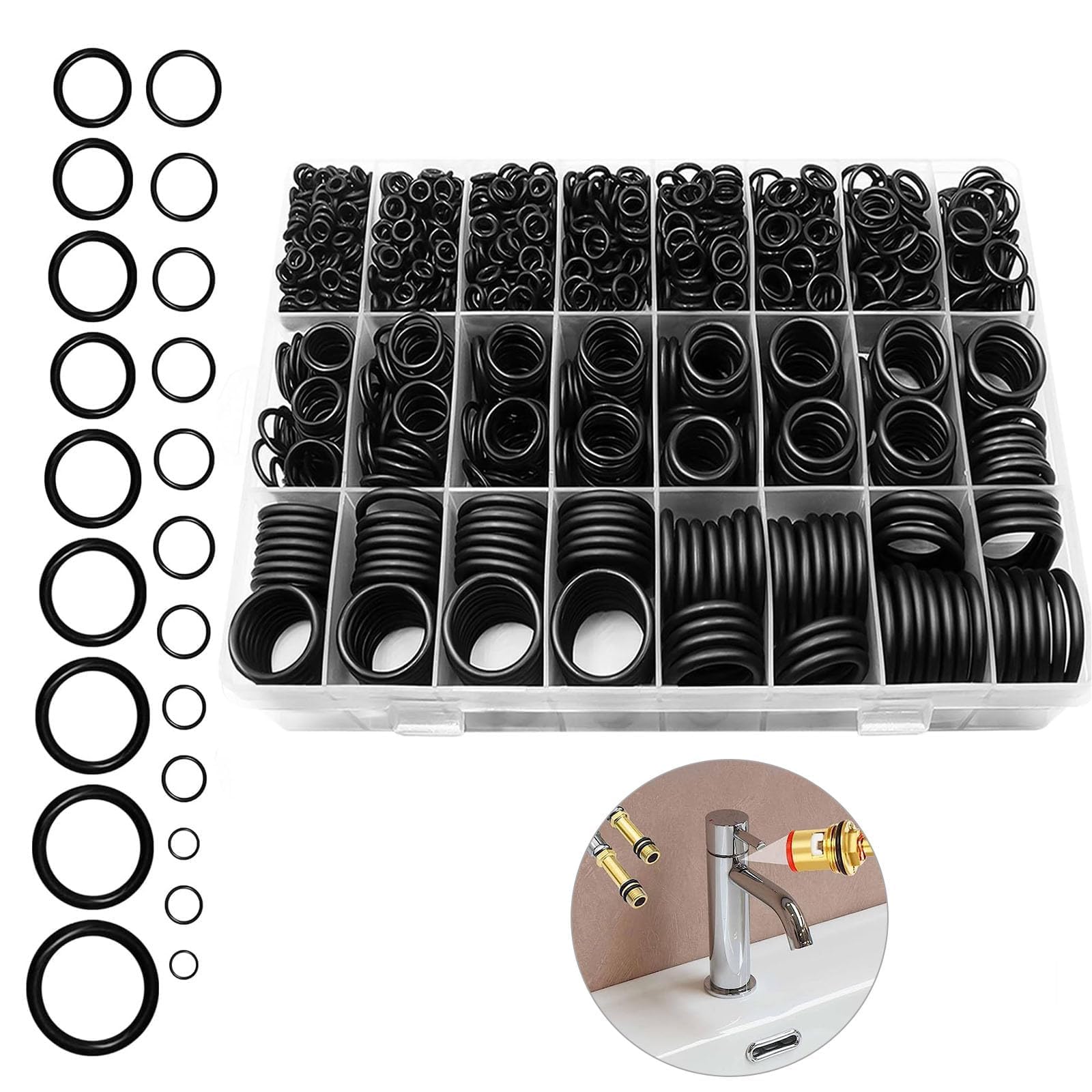 Aputue 800 PCS Rubber O Ring Set, 24 Size Metric Sealing Washers, O Rings Assortment, Rubber O Ring Assortment Kit for Automotive Faucet Pressure Plumbing Sealing Repair, Air or Gas Connections