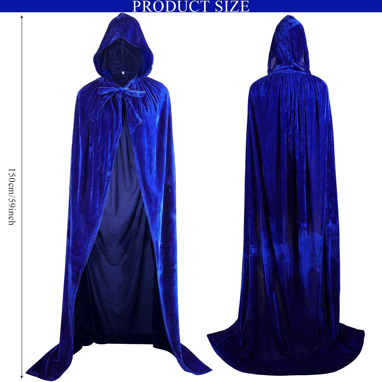 Haysandy Halloween Women Witch Costumes Set Blue Robe Cloak Purple Short Straight Wig 59 Inches Velvet Cape Purple Wig for Halloween Cosplay Party