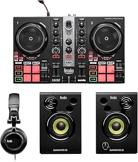 Hercules DJLearning Kit MK II including the DJ Inpulse 200 MK II controller, HD45 headphones and DJ Monitor 32 speakers
