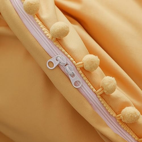 Miniatura 5 de Juego de funda de edredón amarilla tamaño King, juego de funda de edredón de microfibra lavada con pompones, juego de fundas de edredón amarillas