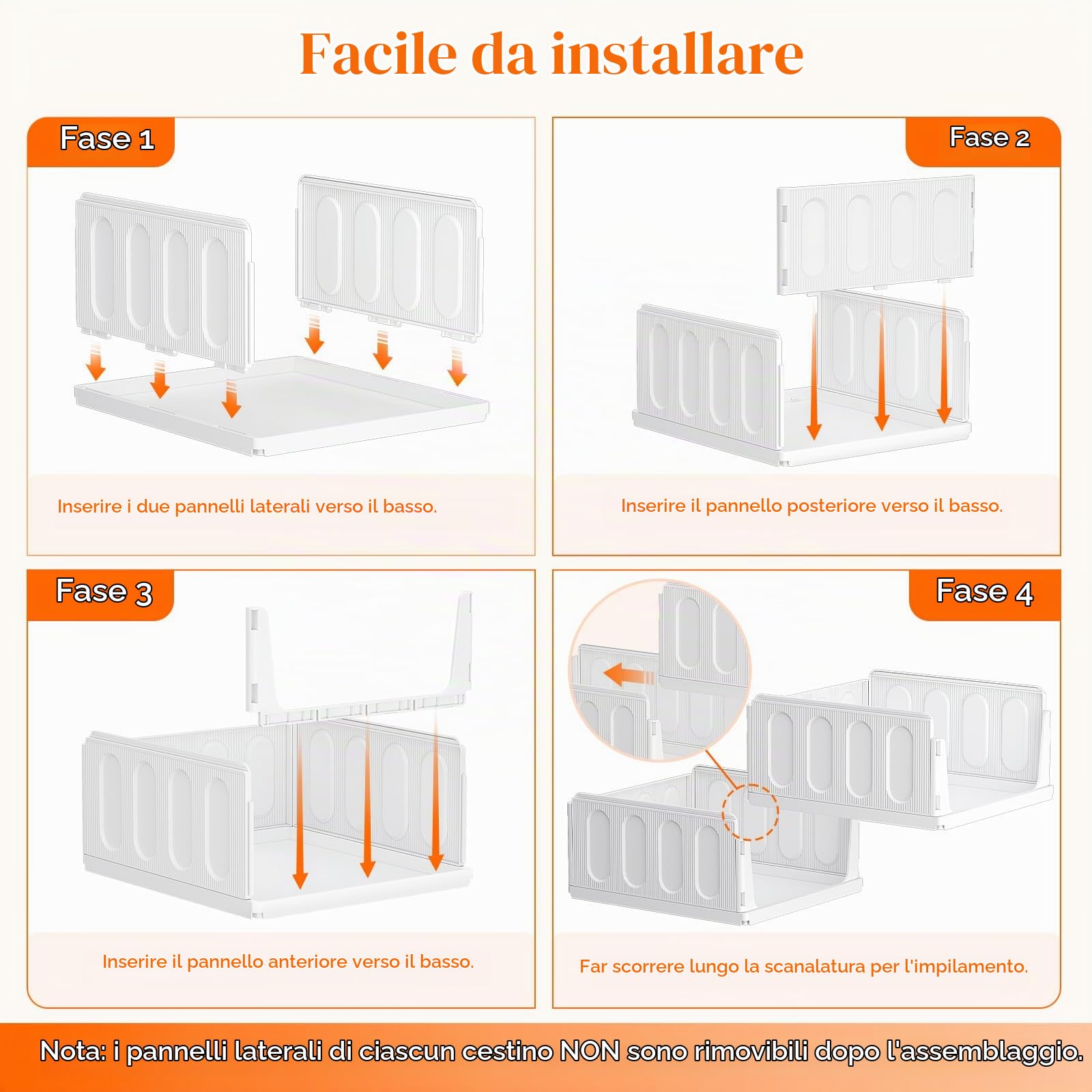 Lifewit Organizer Armadio Interno, Impilabili Contenitori per Vestiti, Contenitori con Cassetti Salvaspazio Estraibile, Scatole Portaoggetti per Cucina, Bagno e Camera da Letto, 20L, Bianco, 8 Pezzi | Sistema di organizzazione estensibile in plastica per