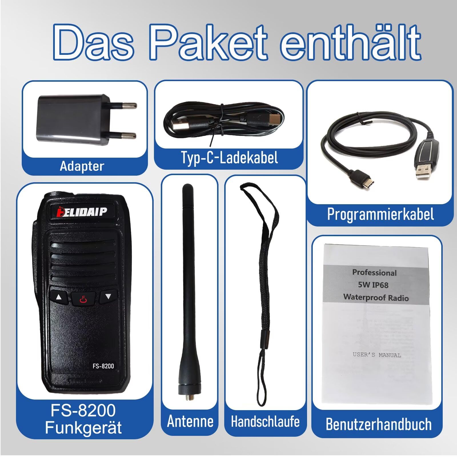 FS-8200 VHF Funkgerät IP68 Wasserdicht Walkie Talkie Schwimmende | 2500mAh Wiederaufladbar USB-C, 128 Kanäle, 5W Handfunkgerät für Bootfahren Angeln Kajakfahren Outdoor(Schwarz, 1 Stück)