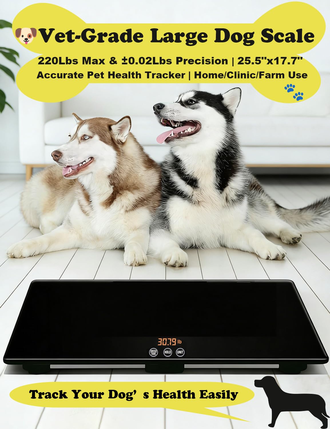 ONE-MI Báscula para perros para razas grandes, báscula digital postal de 220 libras para perros veterinarios, precisión ± 0.2 libras, plataforma de vidrio templado para animales, paquetes de equipaje