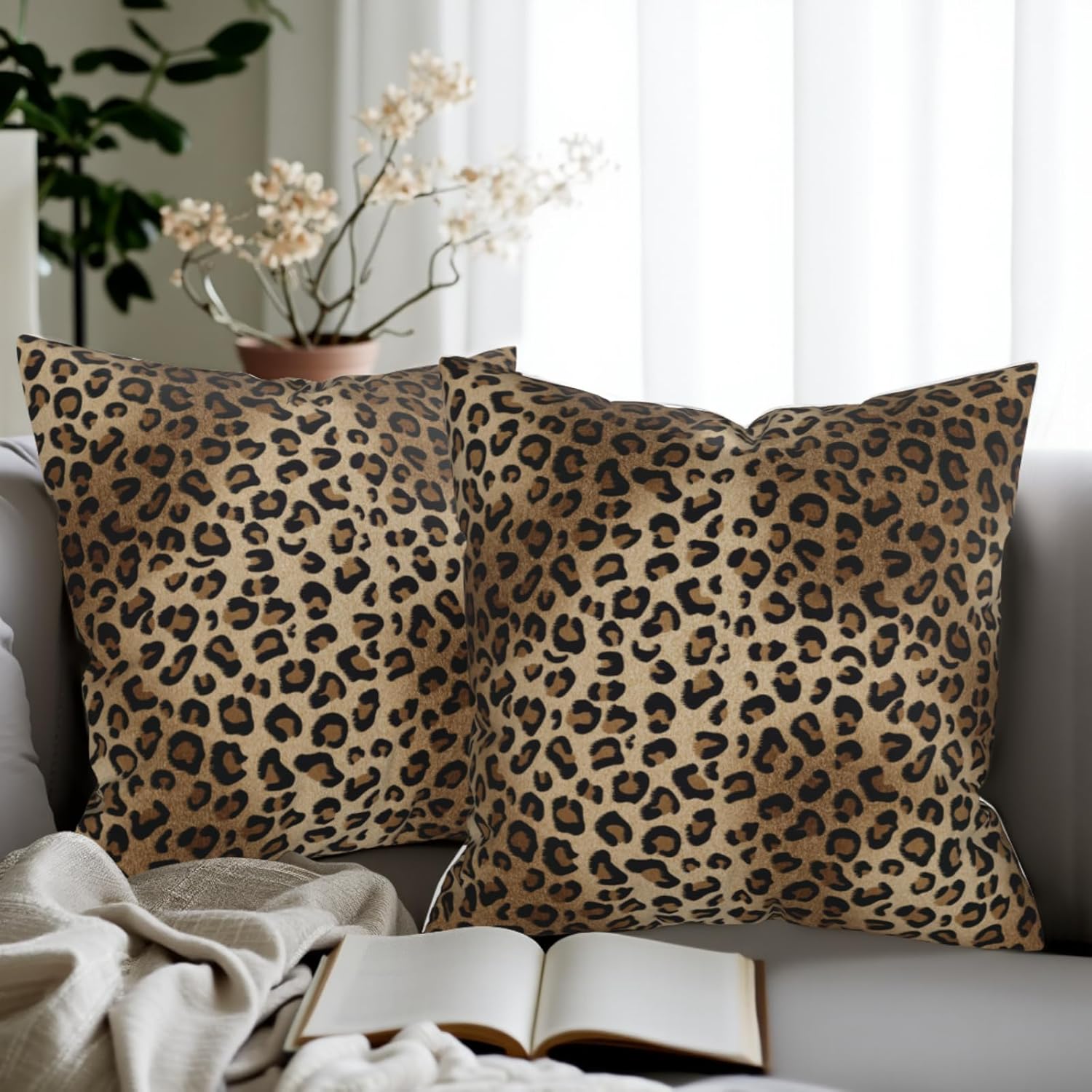Brown Leopard Pillow Cover - Cheetah Print Throw Pillow Covers 18x18 Set of 2 Animal Print Couch Pillow Cases Decorative for Indoor Bedroom - Image 5
