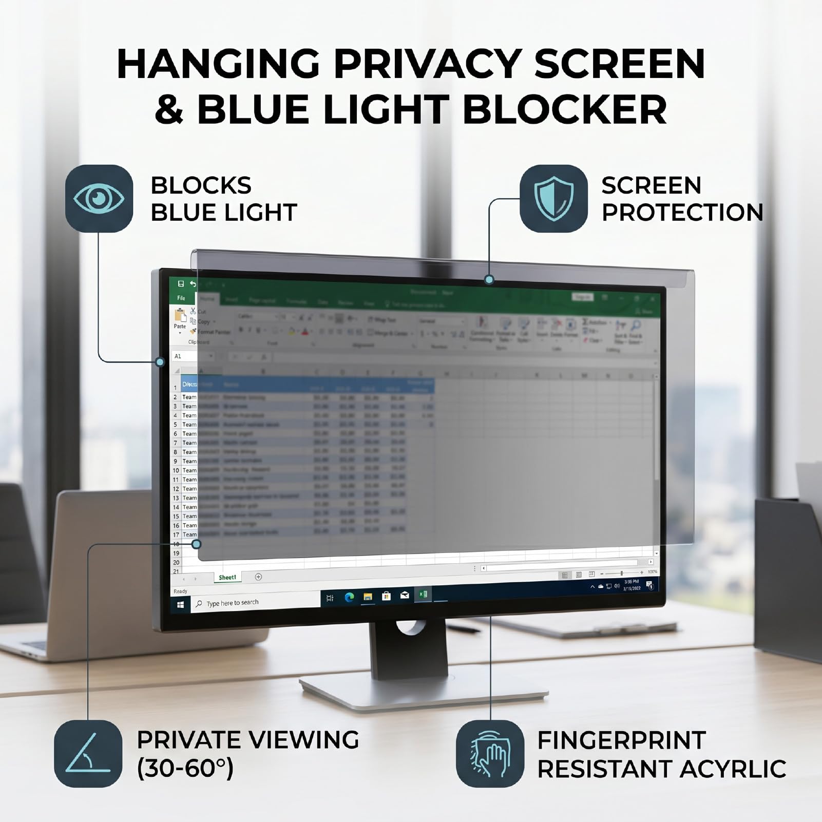 Filtro de Pantalla de Privacidad de 27 Pulgadas, Protector de Monitor de Computadora con Bloqueo de Luz Azul Antiespía Acrílico con ángulo de Visión de 30-60 Grados, para