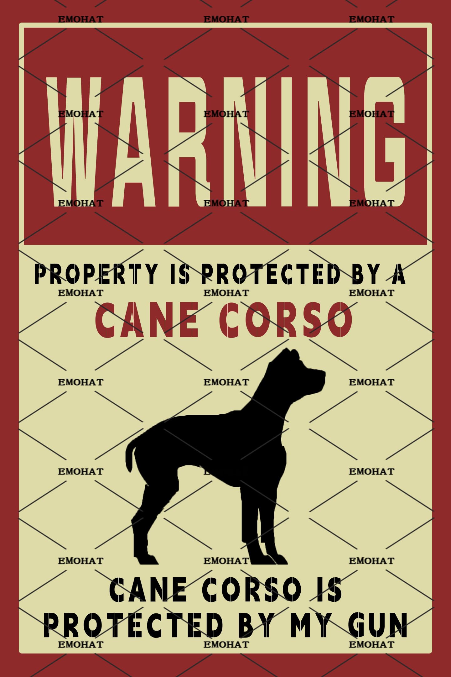 Tin Metal Sign Painting Warning Sign Warning Cane Corso Dog Sign Yard Sign Wall Decoration Aluminum Sign For Home Garage Coffee Bar Pub Farmhouse Living Room Metal Decor 8x12 Inch