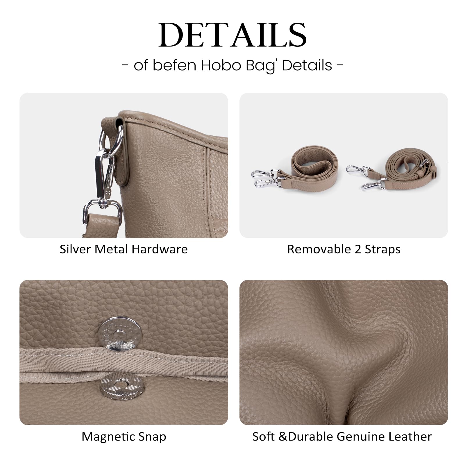 befen Borsa in vera pelle da donna in morbida pelle Hobo Crossbody con 2 cinghie staccabili grandi borse e borse da donna