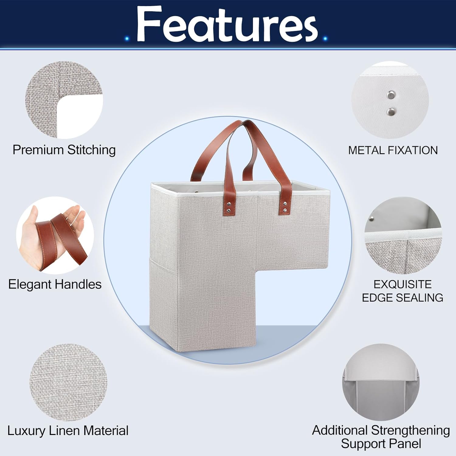 Stair Basket Storage,Foldable Step Organizer with Leather Handle & Side Pocket,Laundry Staircase for Wooden & Carpeted Stair,Woven Home Storage Bins Household Essentials