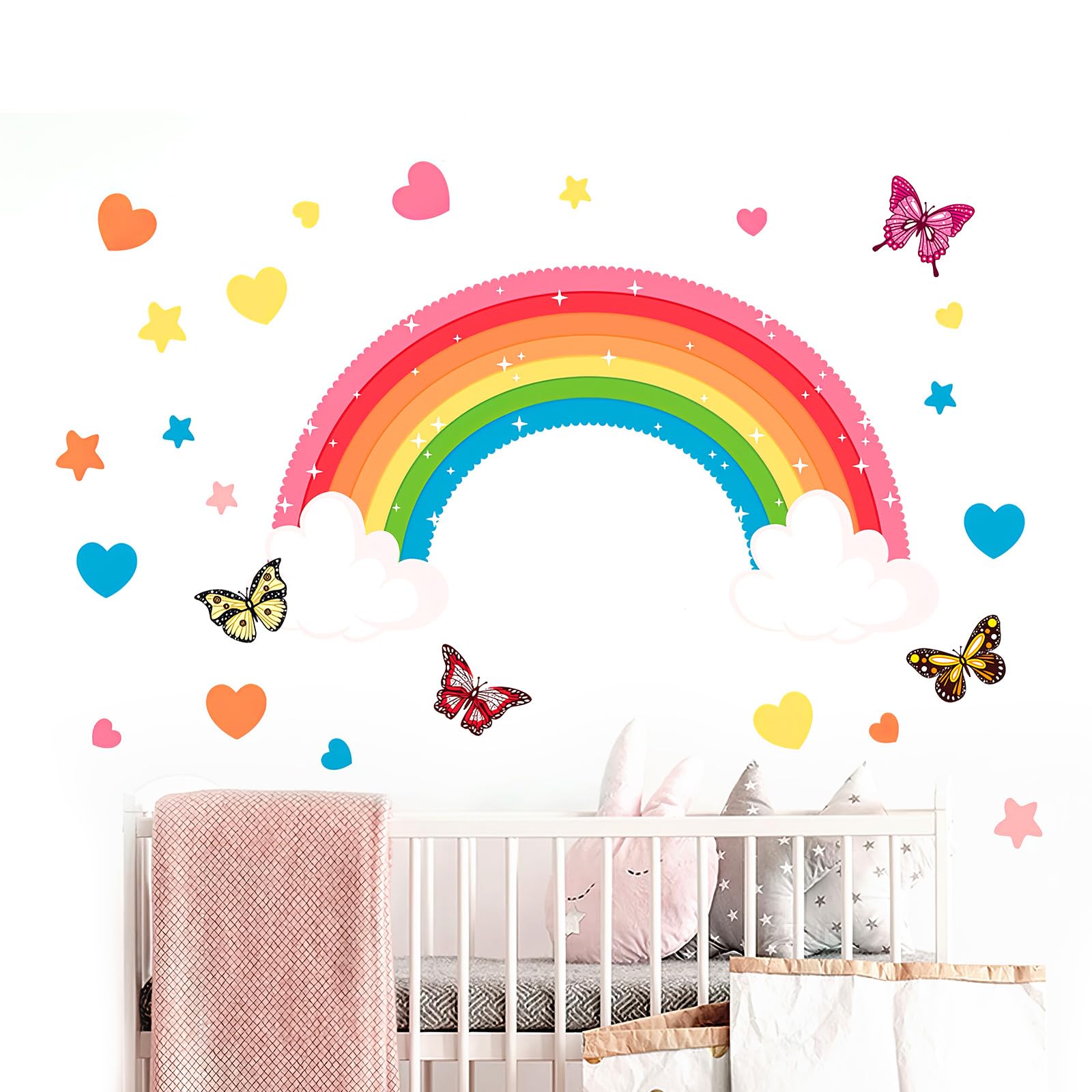 DHWEKU Pegatinas de Pared Arcoiris Grande Vinilos Decorativos Infantiles Arcoiris Sol Nubes Estrellas Adhesivos Pared Bebé Guardería Niños Dormitorio