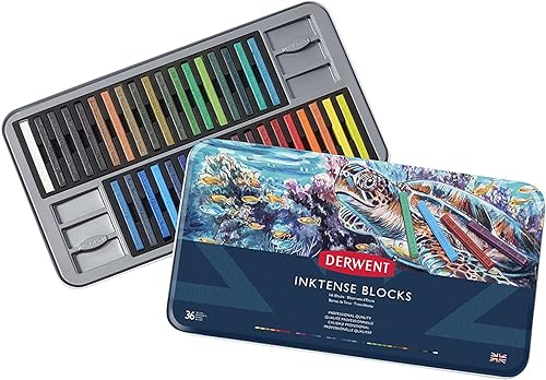 Vista 17 de Derwent Inktense Blocks - Juego de 72 unidades, bloque de 0.315 in, textura suave, soluble en agua, ideal para acuarela, dibujo, colorear