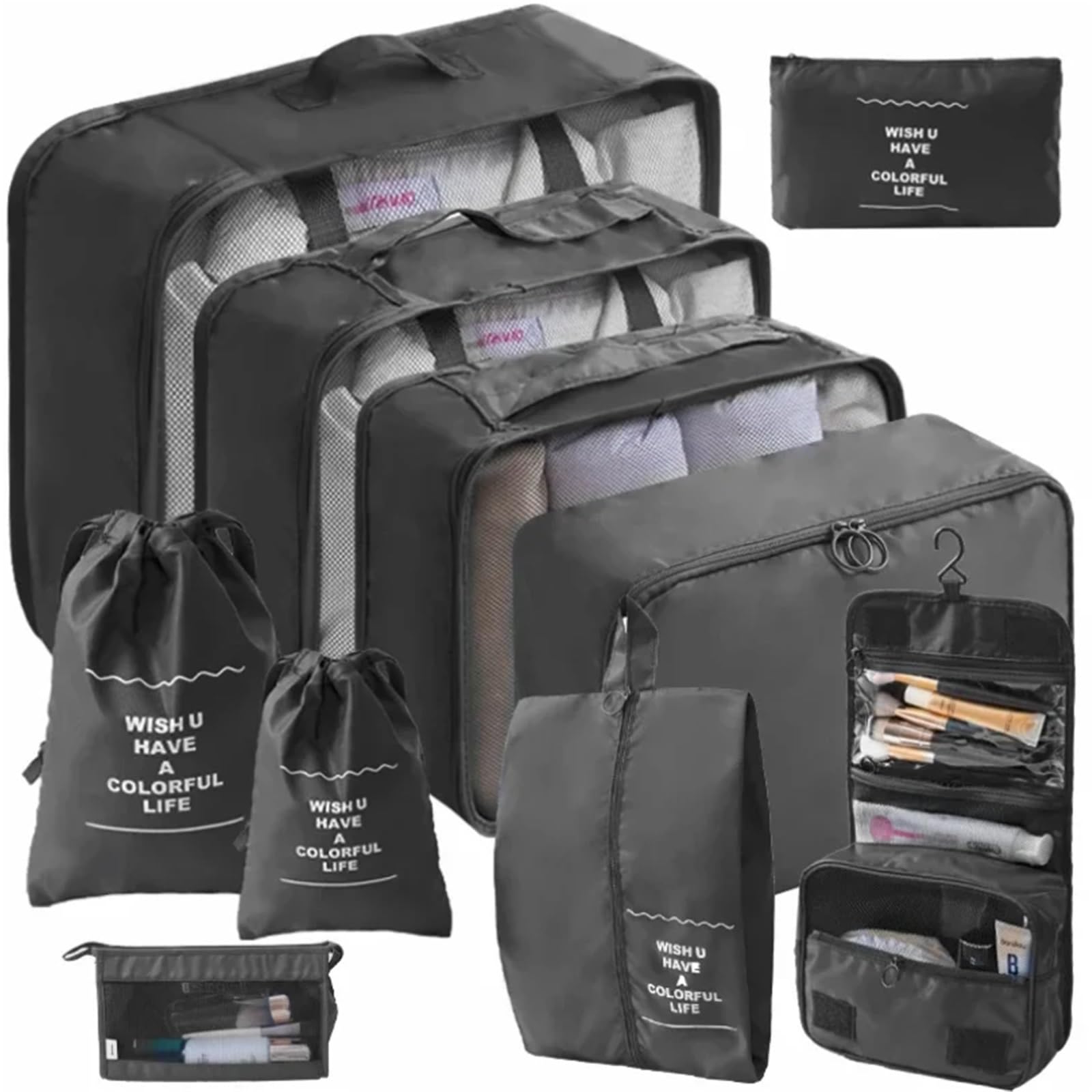 Packwürfel, Koffer, Packwürfel, Koffer, tragbar, Kleiderschrank, Gepäck, Kleidung, Schuhbeutel, faltbar, 7 Stück, Grau, One Size