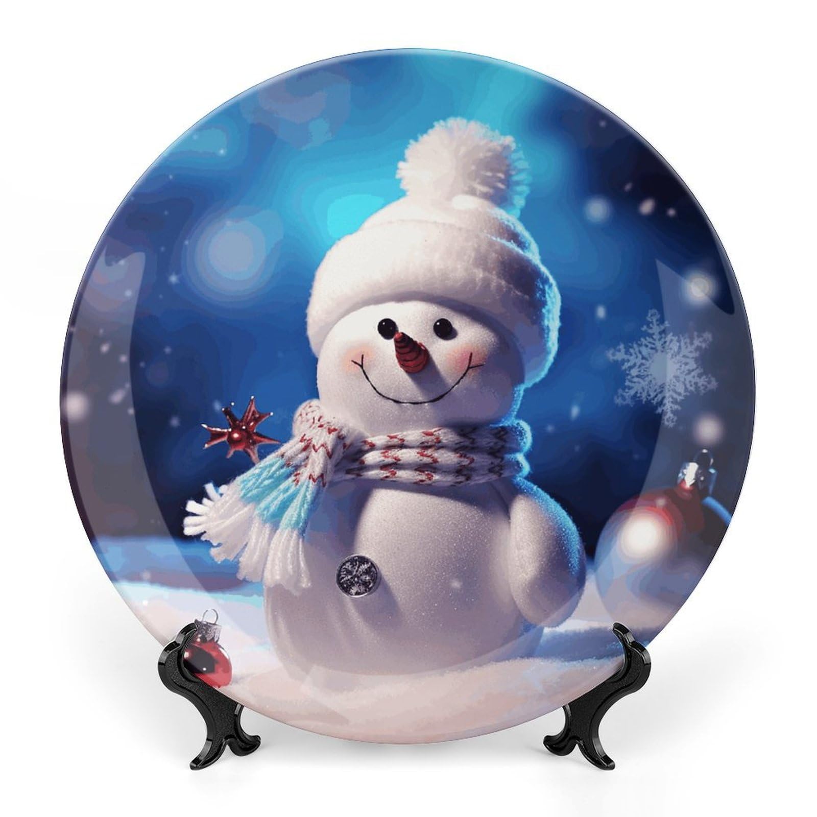 Plato de cerámica personalizado con diseño de muñeco de nieve navideño de 8 pulgadas, estilo bohemio, de porcelana china para decoración del hogar, con soporte y gancho, ideal para decorar la pared