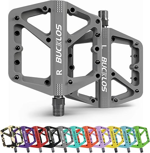 BUCKLOS Pedales de Bicicleta de Montaña MTB Pedales Planos, Bicicleta de Carretera para Adultos Plataforma Grande Pedal Antideslizante de Nylon para