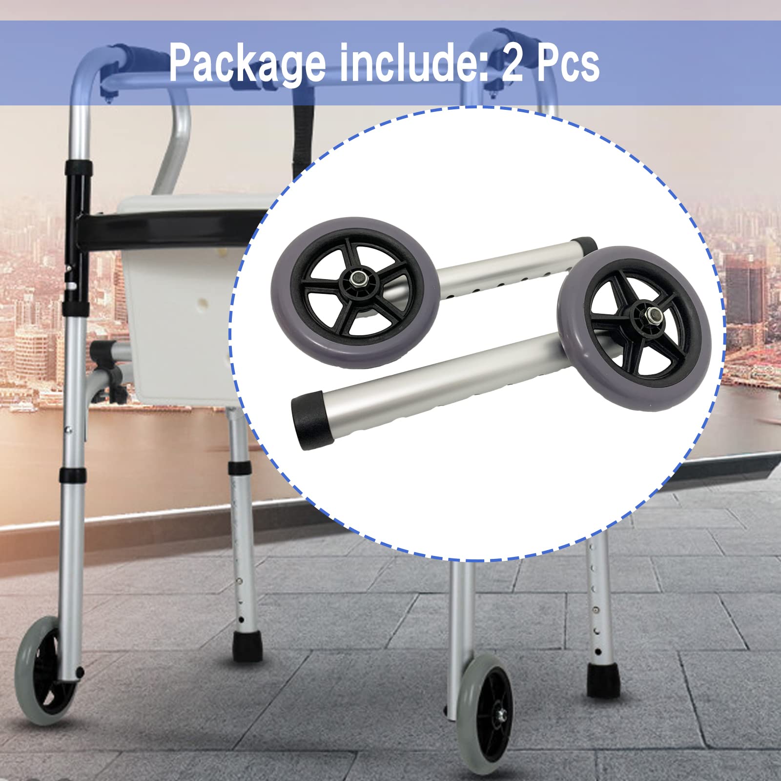 Walker Wheels - Pie de repuesto universal para andador médico plegable, juego de piezas de accesorios, ruedas de 5 pulgadas