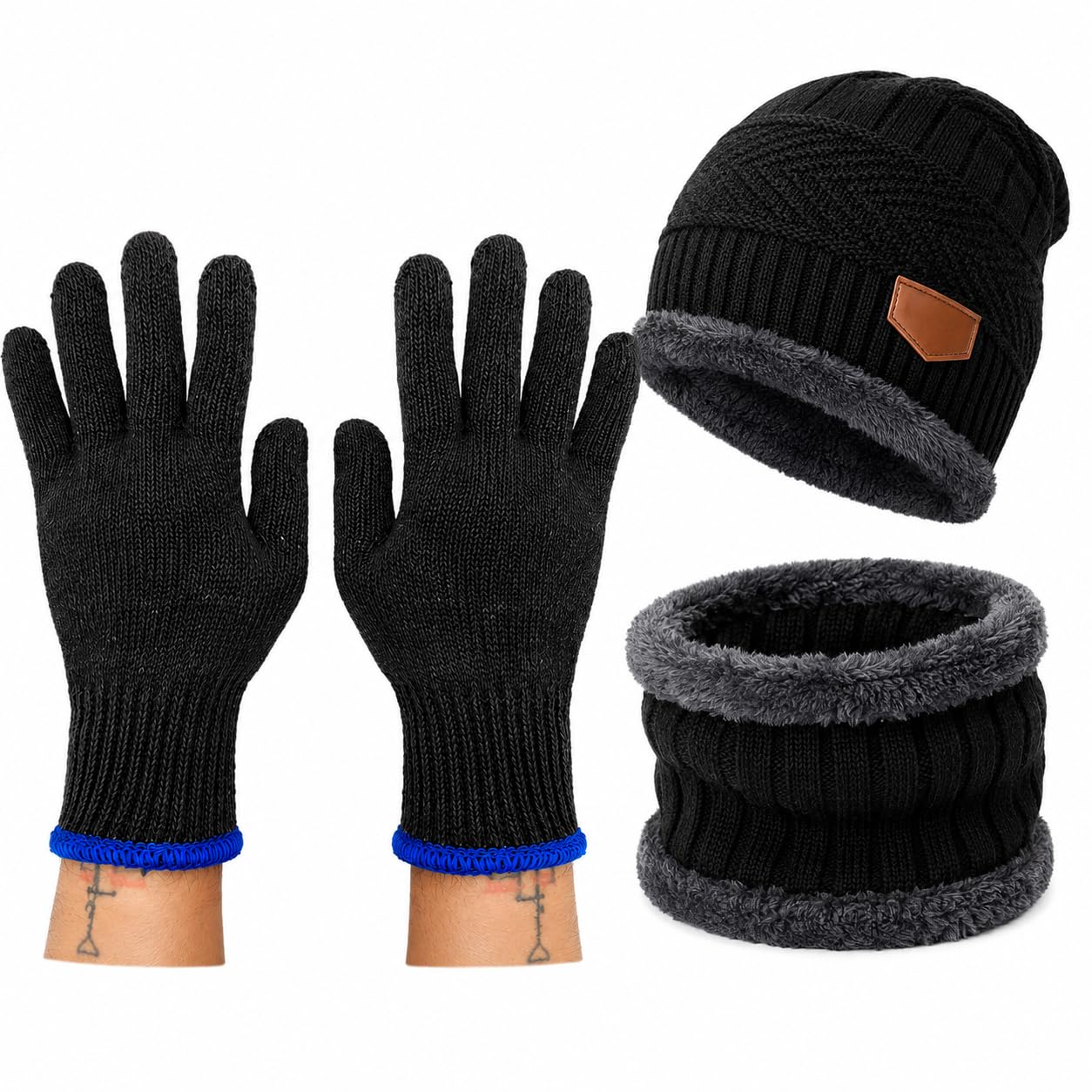 VELORIAN Unisex Winter Beanie Cap, Neck Gaiter & Gloves Combo-image-34