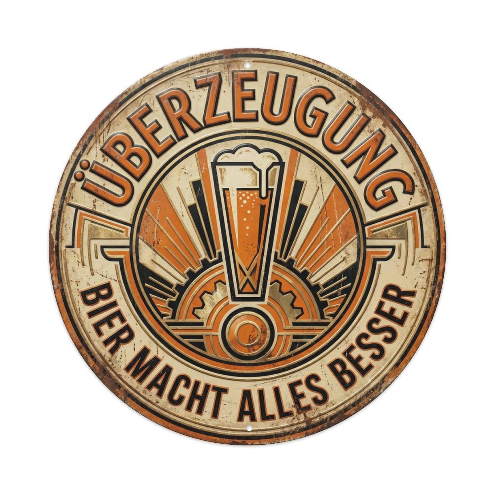 Vintage Bar Style Überzeugung Humorous Mancave Conviction Metal Tin Sign Plaque Wall Decor for Cafe, Club, Garden Round Metal Poster 8x8Inch