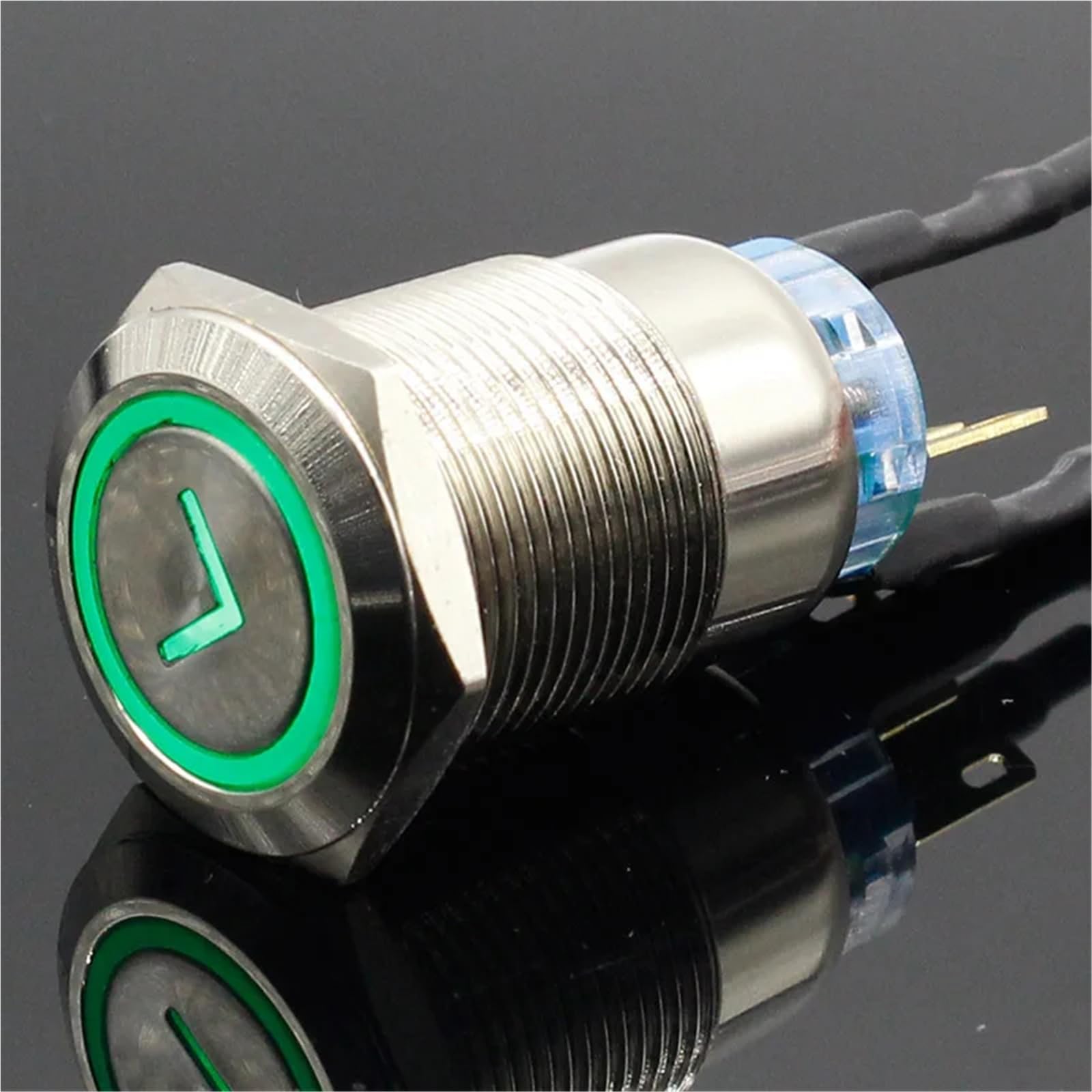 Interruttore a pulsante in ottone tipo L in metallo da 19 mm, illuminazione rotonda piatta, momentaneo, 1NO 1NC, 1 pezzo(Green (arrow),Momentary,220V)