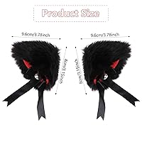 Vista 2 de EVERMARKET Pinza para el pelo de orejas de gato con campana, diadema de anime para cosplay, Negro-interior rojo