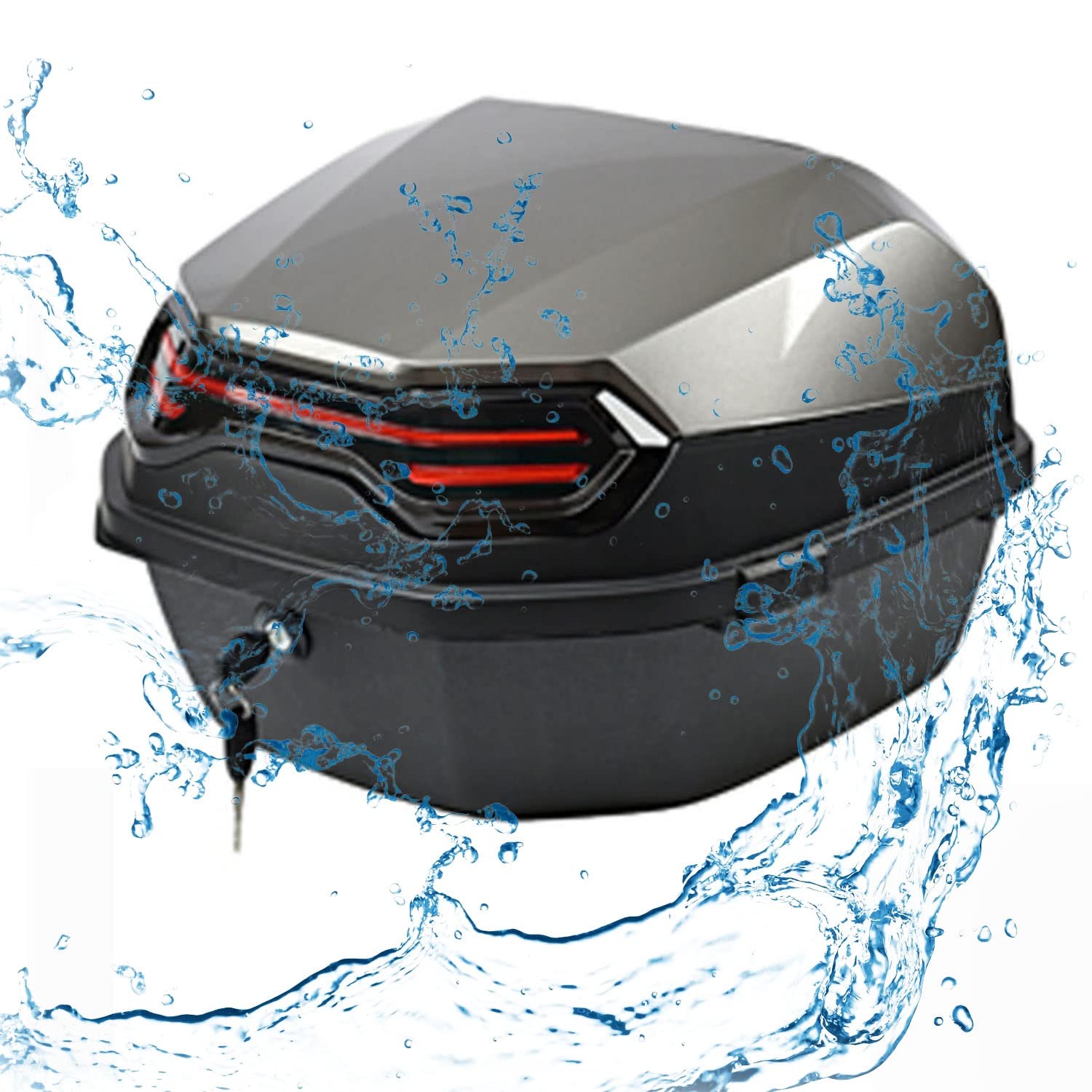 Wnanch Large-capacity Motorcycle Trunk Top Case Scooter Storage Box For Storing Helmet Luggage 45L Waterproof With Security Lock(Gray)