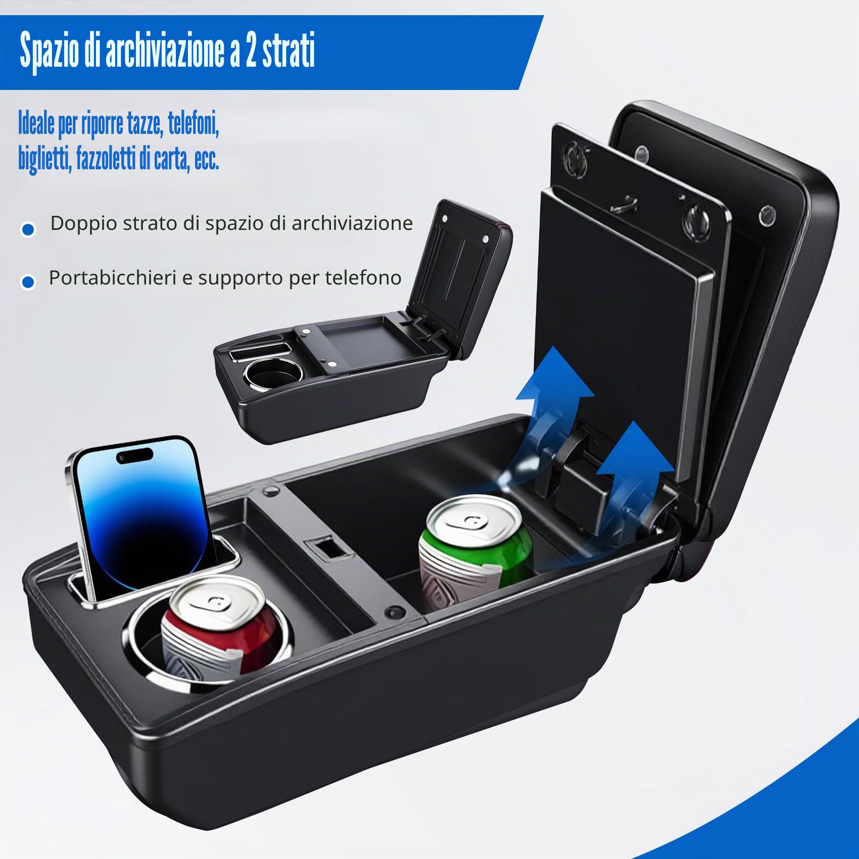 Bracciolo Centrale per VW POLO Mk5 6R Vento 2010-2018, Doppio Scomparto, Pelle Nera, Facile da Installare, Accessorio Auto Personalizzato