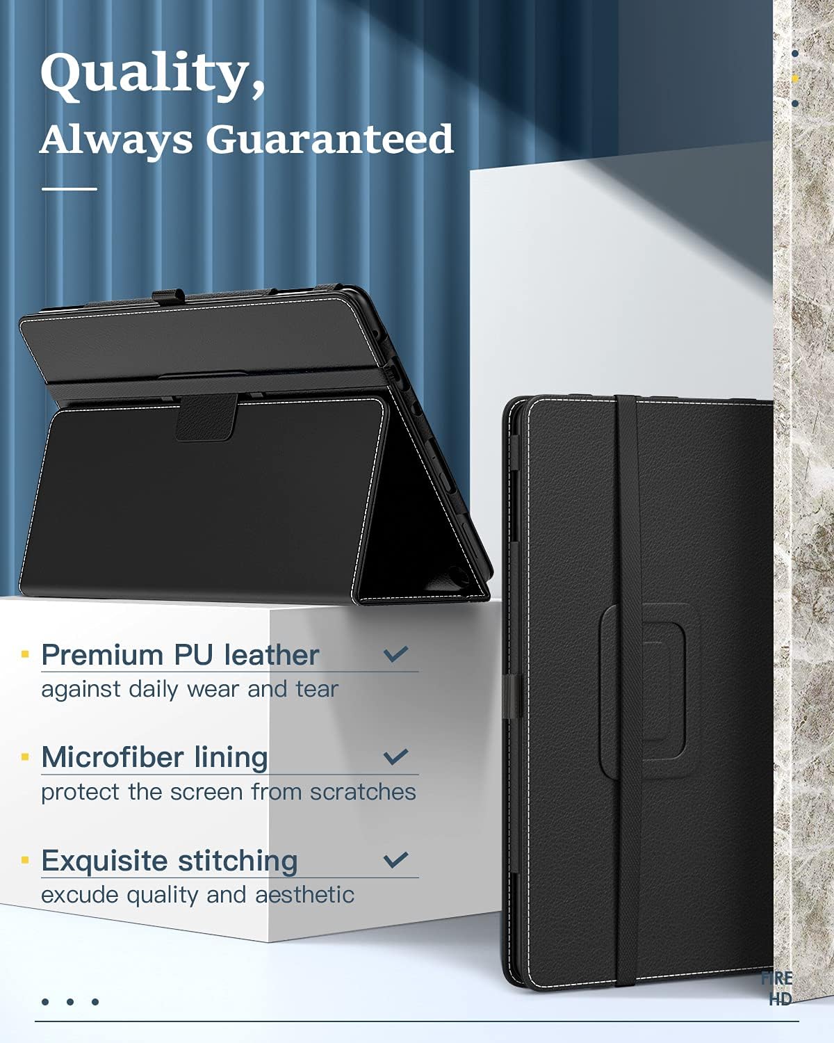 Dadanism All-New Kindle Fire HD 10 Tablet Case(11th Generation 2021 Release) & Fire HD 10 Plus Tablet Cover, Premium PU Leather Lightweight Slim Smart Stand Cover with Auto Wake/Sleep, Black