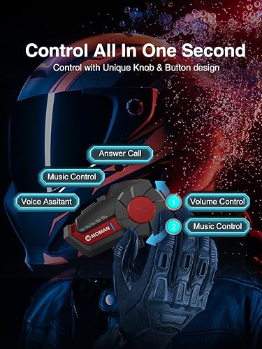Miniatura 8 de Moman Auriculares para casco de motocicleta, H2Pro 1 unidad Casco inalámbrico Comunicación Asistente de voz Compartir FM IP65 impermeable DSP y CVC